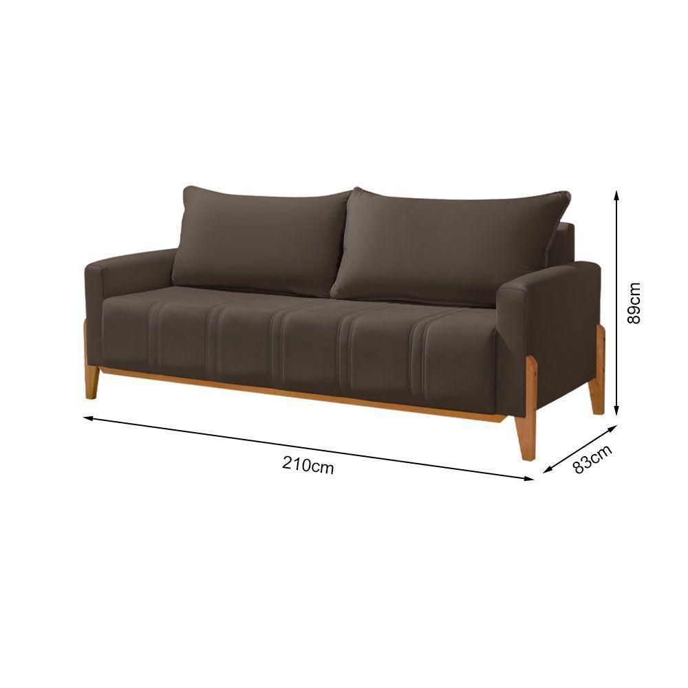 Sofá Living Base Em Madeira Maciça 4 Lugares 2,10m Búzios Veludo Marrom - Marrom - 3