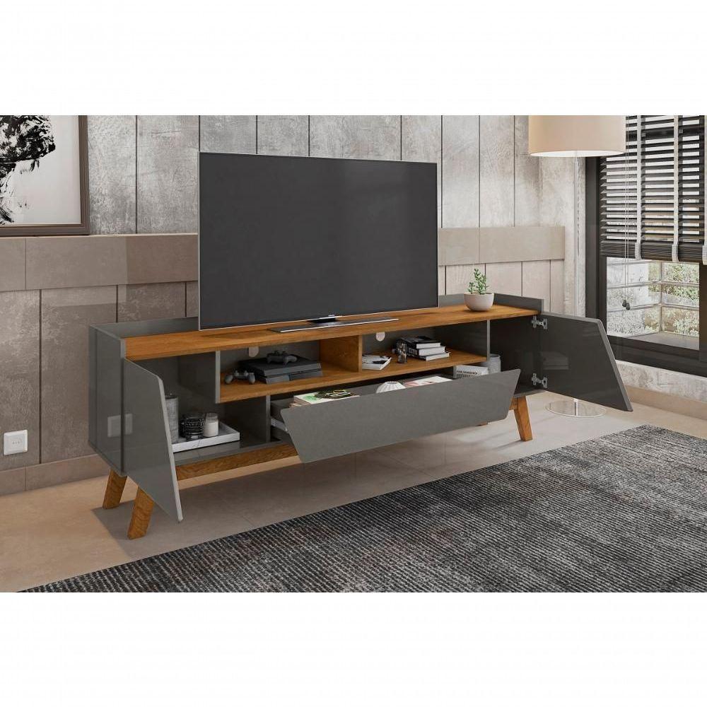 Rack Sala Florença Para Tv Até 70 Polegadas Com Pés Madeira Titanium/naturale Titanium/naturale - 4