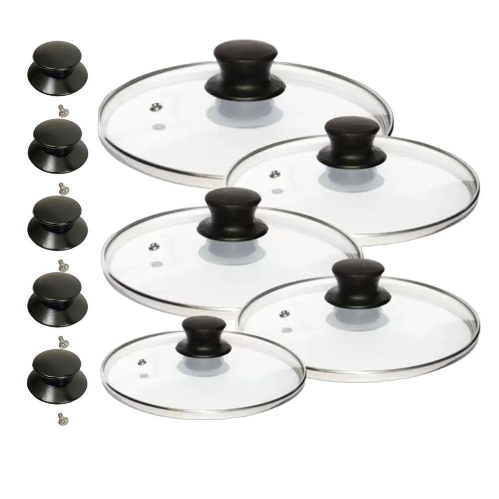 Kit Tampa Vidro Panela Frigideira 16 A 24 E 5 Puxador Extra - 1