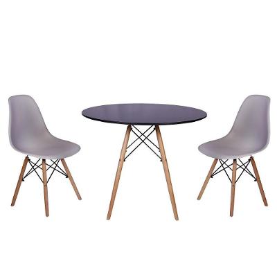 Kit Mesa Jantar Eiffel 80cm Preta com 2 Cadeiras Charles Eames Cinza