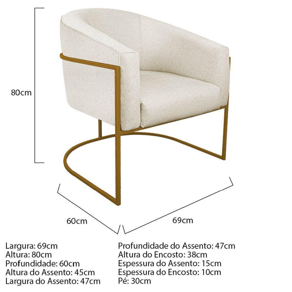 Kit 02 Poltronas Luiza Base De Ferro Dourado Linho - Adj Decor Cor Bege - 9