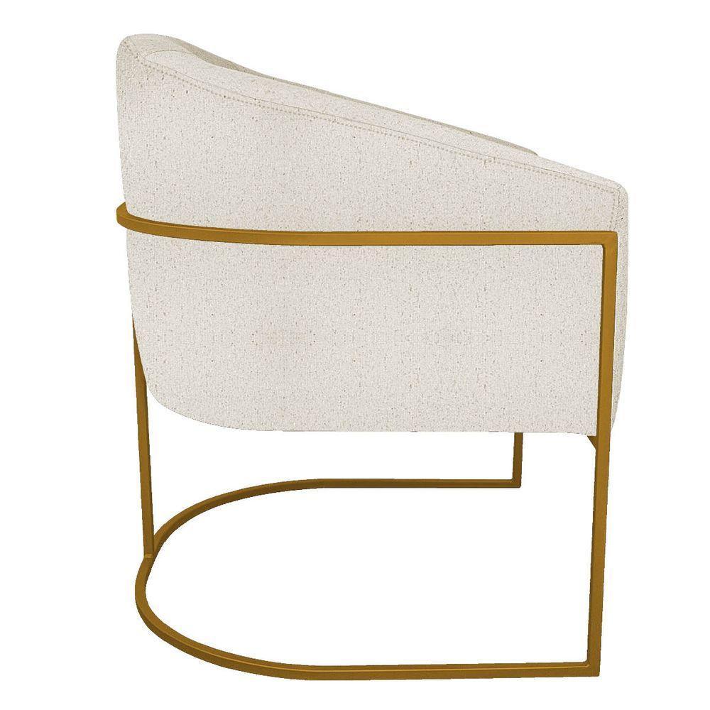 Kit 02 Poltronas Luiza Base De Ferro Dourado Linho - Adj Decor Cor Bege - 10