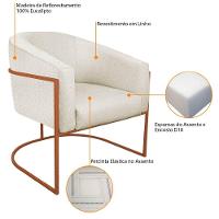 Kit 02 Poltronas Luiza Base De Ferro Dourado Linho - Adj Decor Cor Bege - 2