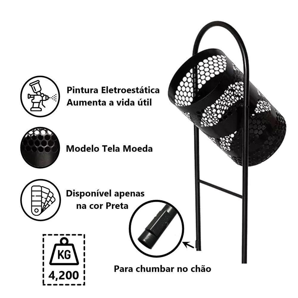 Kit 3 Lixeiras Para Pátios Parques Redonda Em Tela De Moeda - 2