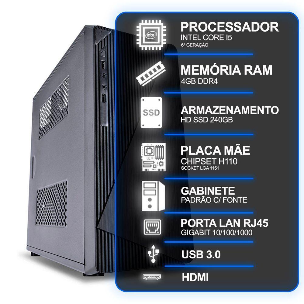 Computador Desktop, Intel Core I5 6º Geração, 4gb Ram, Hd Ssd 240gb, Conexões Usb/vga/hdmi/lan/som - 4