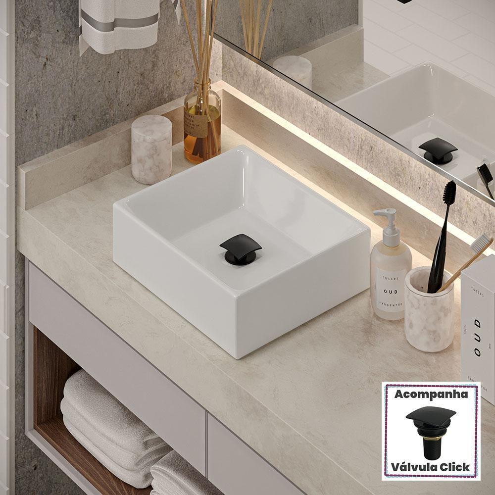 Kit Cuba Pia De Sobrepor Tulipa Com Valvula Click Black Branco Branco - 3