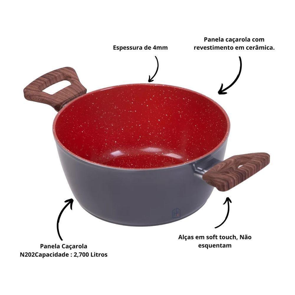 Panela Caçarola Nano Cerâmica Antiaderente Tampa V 20cm 2,3l - 4
