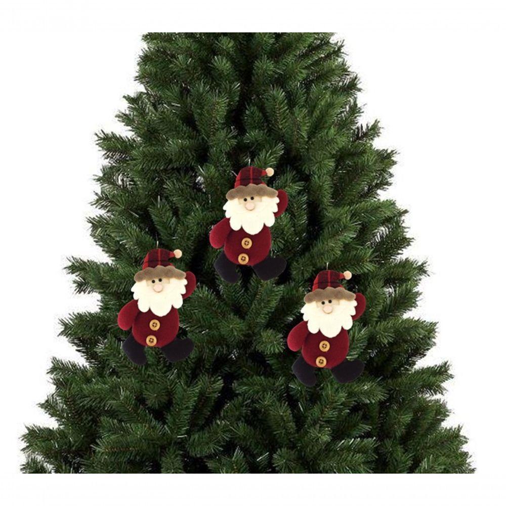 Kit Enfeite árvore 3 Pç Papai Noel Pelúcia 16cm Xadrez - 2