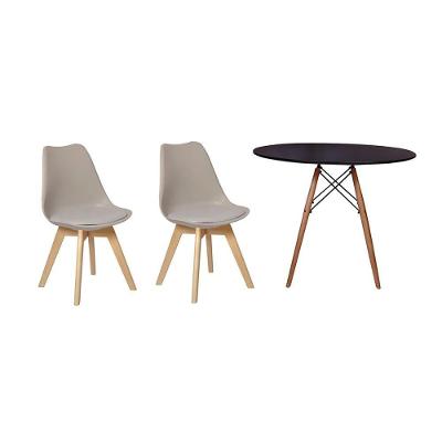 Kit Mesa Jantar Eiffel 90cm Preta + 02 Cadeiras Leda - Nude