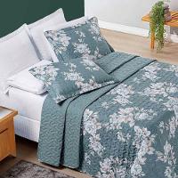 Kit Cobre Leito Colcha Celi Queen Dupla Face Micropercal 200 Fios 3 Peças - Verde Floral - 2