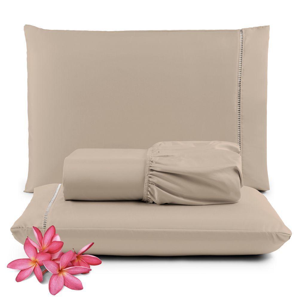 Jogo Cama Lençol Unique King 400 Fios Ponto Palito 3 Peças - Avelã - 1