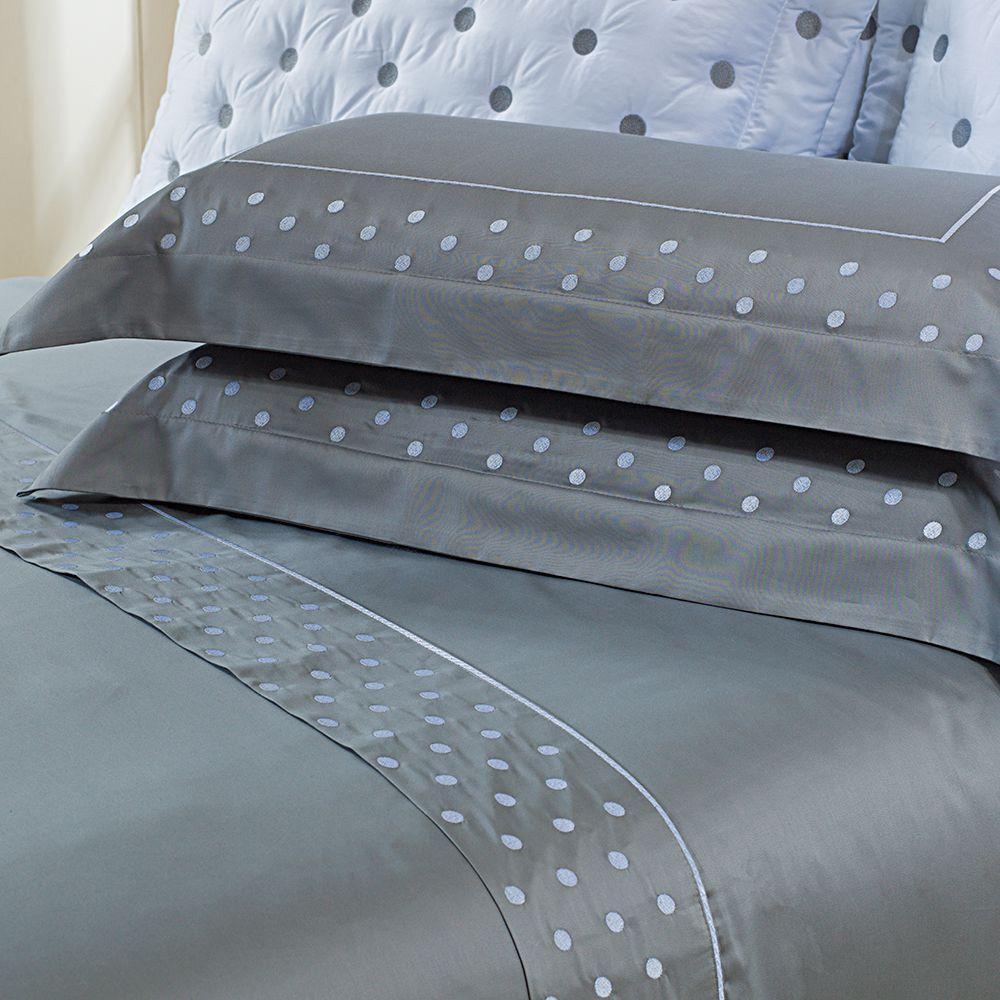 Jogo Cama Lençol Garland Casal Bordado 100% Algodão Acetinado 400 Fios 4 Peças - Cinza - 1