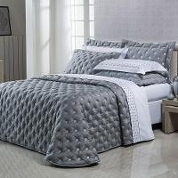 Kit Cobre Leito Colcha Garland Queen 100% Algodão 400 Fios Acetinado Bordado 5 Peças - Cinza Escuro - 1