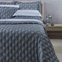 Kit Cobre Leito Colcha Garland Queen 100% Algodão 400 Fios Acetinado Bordado 5 Peças - Cinza Escuro