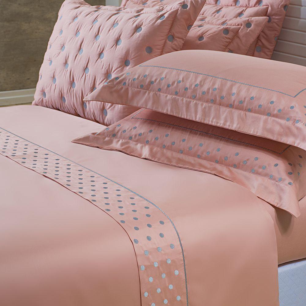 Jogo Cama Lençol Garland Casal Bordado 100% Algodão Acetinado 400 Fios 4 Peças - Rosê E Cinza - 1