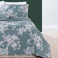 Kit Cobre Leito Colcha Celi King Dupla Face Micropercal 200 Fios 3 Peças - Verde Floral - 2