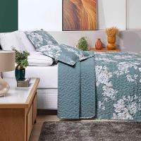 Kit Cobre Leito Colcha Celi King Dupla Face Micropercal 200 Fios 3 Peças - Verde Floral - 5