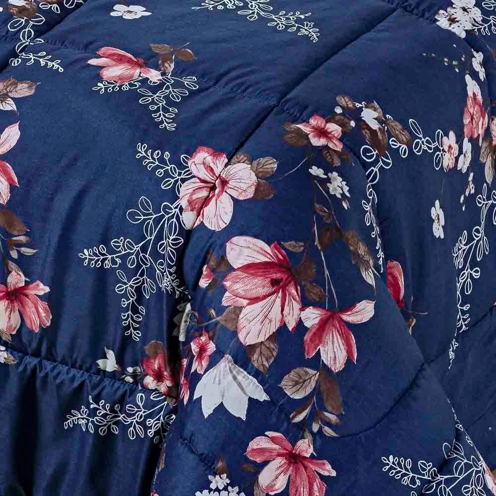 Kit Edredom Celi King Dupla Face Micropercal 200 Fios 3 Peças - Azul Marinho Floral - 5