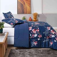Kit Edredom Celi King Dupla Face Micropercal 200 Fios 3 Peças - Azul Marinho Floral - 3