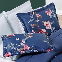 Kit Edredom Celi King Dupla Face Micropercal 200 Fios 3 Peças - Azul Marinho Floral