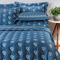Kit Cobre Leito Colcha Super King 100% Algodão 400 Fios Acetinado Bordado 5 Peças Azul Marinho - 1