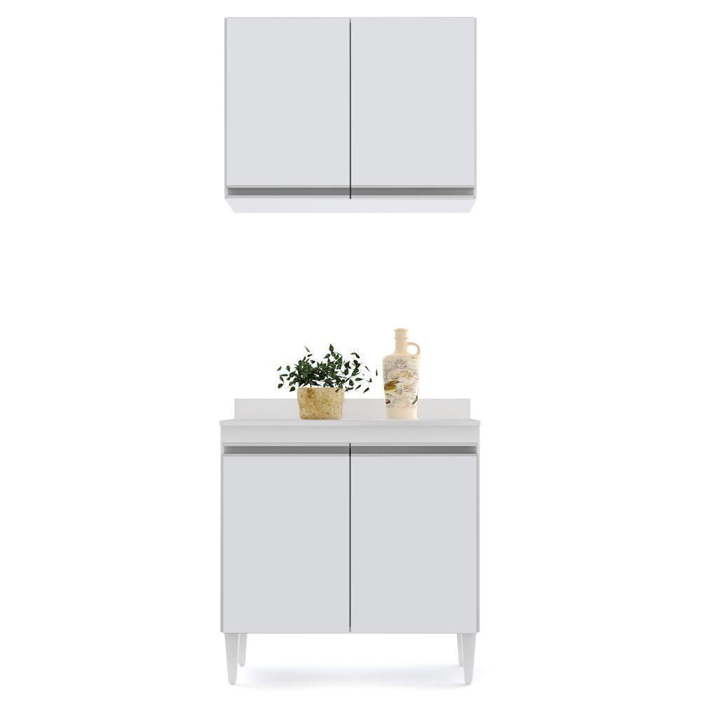 Armário Aéreo Califórnia E Balcão Hawai Com Tampo 80cm Branco - Lumil - 2