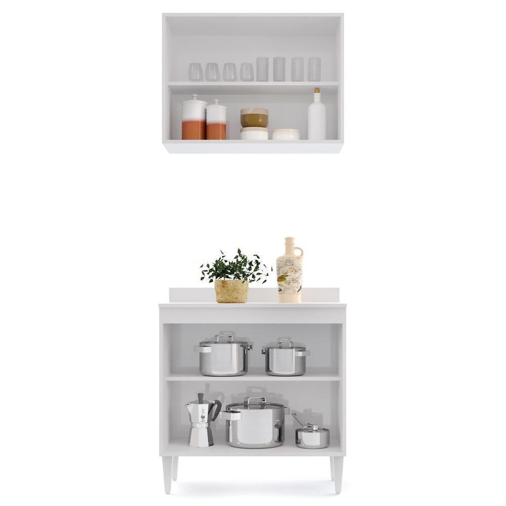 Armário Aéreo Califórnia E Balcão Hawai Com Tampo 80cm Branco - Lumil - 4