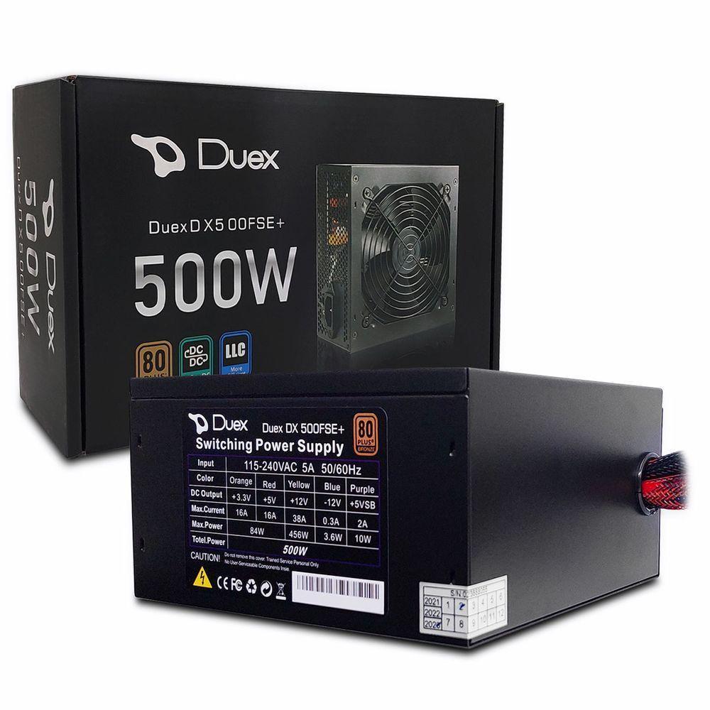 Fonte 500w Atx Duex Dx 500fse+, Bivolt Automático, 80 Plus Bronze, Pfc Ativo, Preto - 1