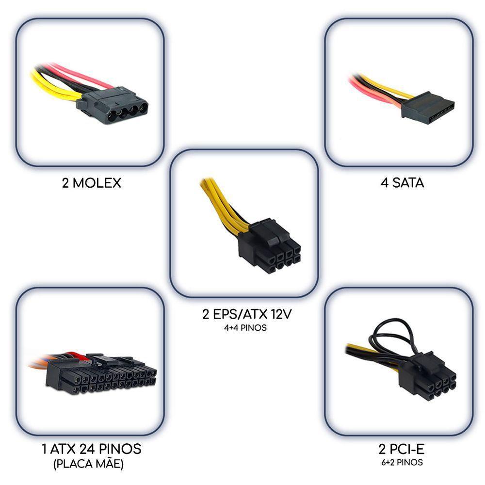 Fonte 500w Atx Duex Dx 500fse+, Bivolt Automático, 80 Plus Bronze, Pfc Ativo, Preto - 3