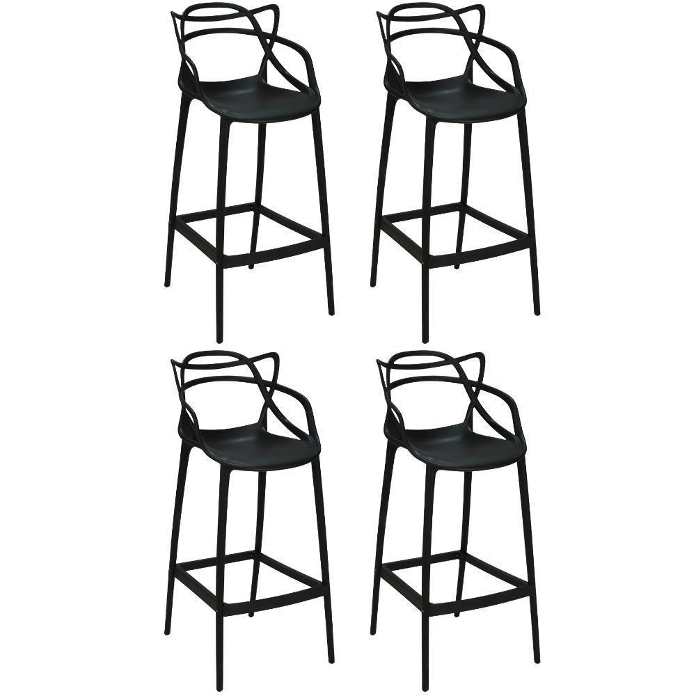 Kit 4 Banquetas Allegra Com Encosto Design Cozinha/bancada - Preto - 1