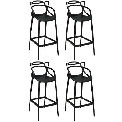 Kit 4 Banquetas Allegra Com Encosto Design Cozinha/bancada - Preto