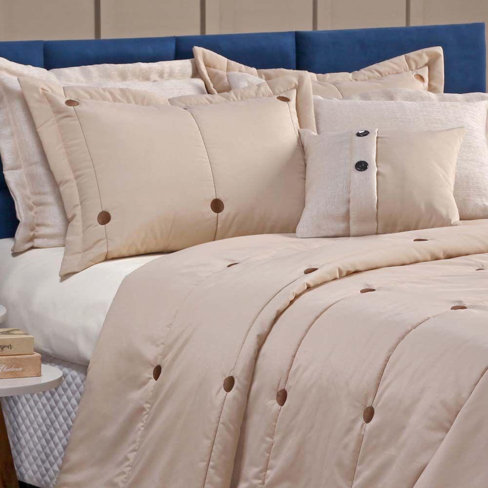 Kit Cobre Leito Colcha Queen Button 200 Fios Bordado 7 Peças - Avelã - 3