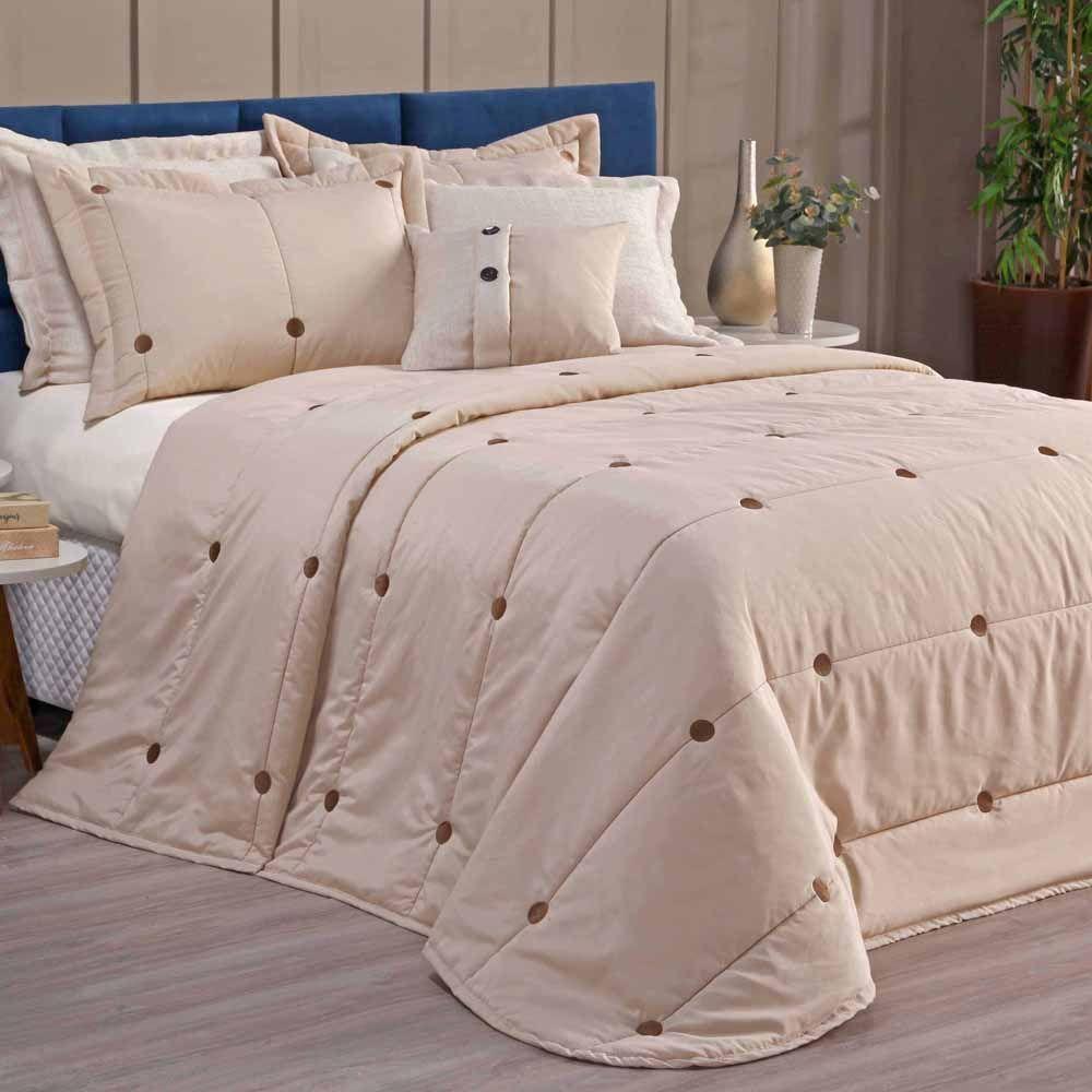 Kit Cobre Leito Colcha Queen Button 200 Fios Bordado 7 Peças - Avelã - 5