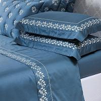 Jogo Cama Lençol Garland Queen Bordado 100% Algodão Acetinado 400 Fios 4 Peças - Azul Marinho - 1