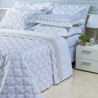 Kit Cobre Leito Colcha Garland Super King 100% Algodão 400 Fios Acetinado Bordado 5 Peças - Branco - 1