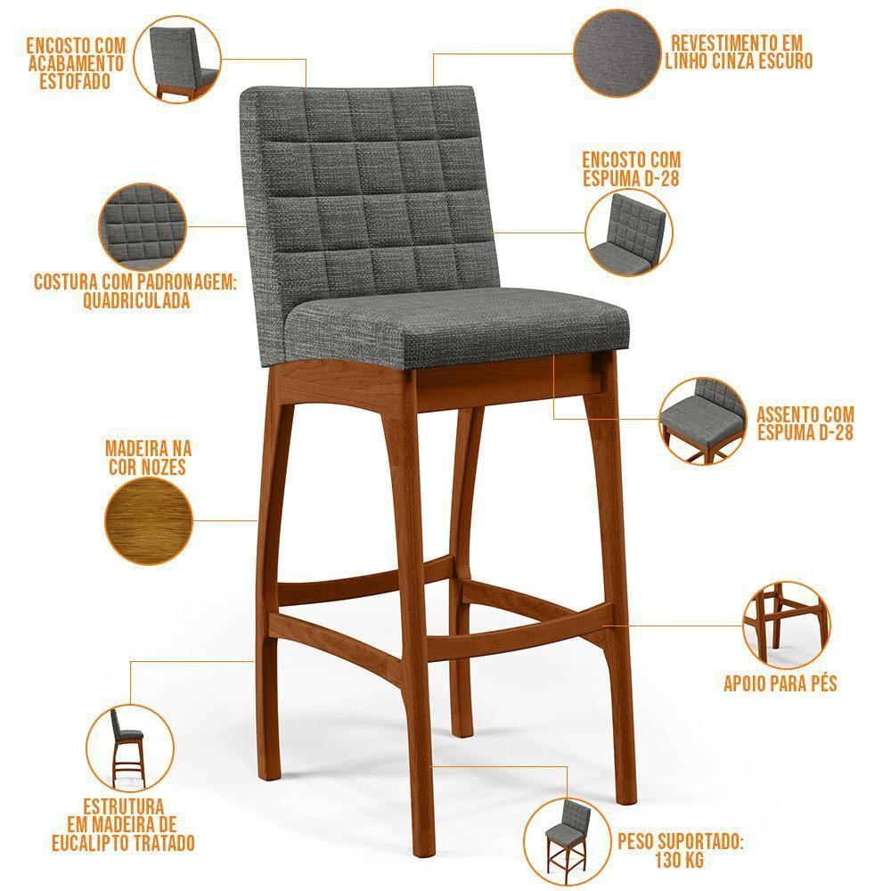 Kit 03 Banquetas Altas Para Cozinha B04 Cinza Escuro - 7