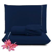 Jogo Cama Lençol Unique Casal Padrão 400 Fios Ponto Palito 3 Peças - Azul Marinho - 1