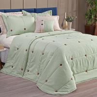 Kit Cobre Leito Colcha Queen Button 200 Fios Bordado 7 Peças - Verde - 3