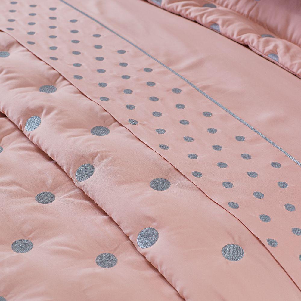 Kit Cobre Leito Colcha Garland Queen 100% Algodão 400 Fios Acetinado Bordado 5 Peças - Rosê E Cinza - 4