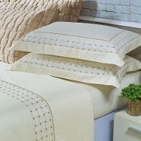 Jogo Cama Lençol Garland Casal Bordado 100% Algodão Acetinado 400 Fios 4 Peças - Bege - 1