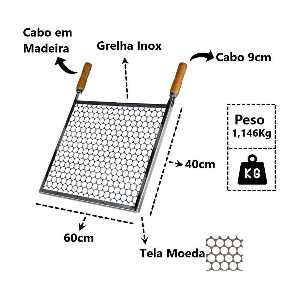 Grelha Retangular Inox Tela Moeda Para Churrasqueira 60x40cm - 2