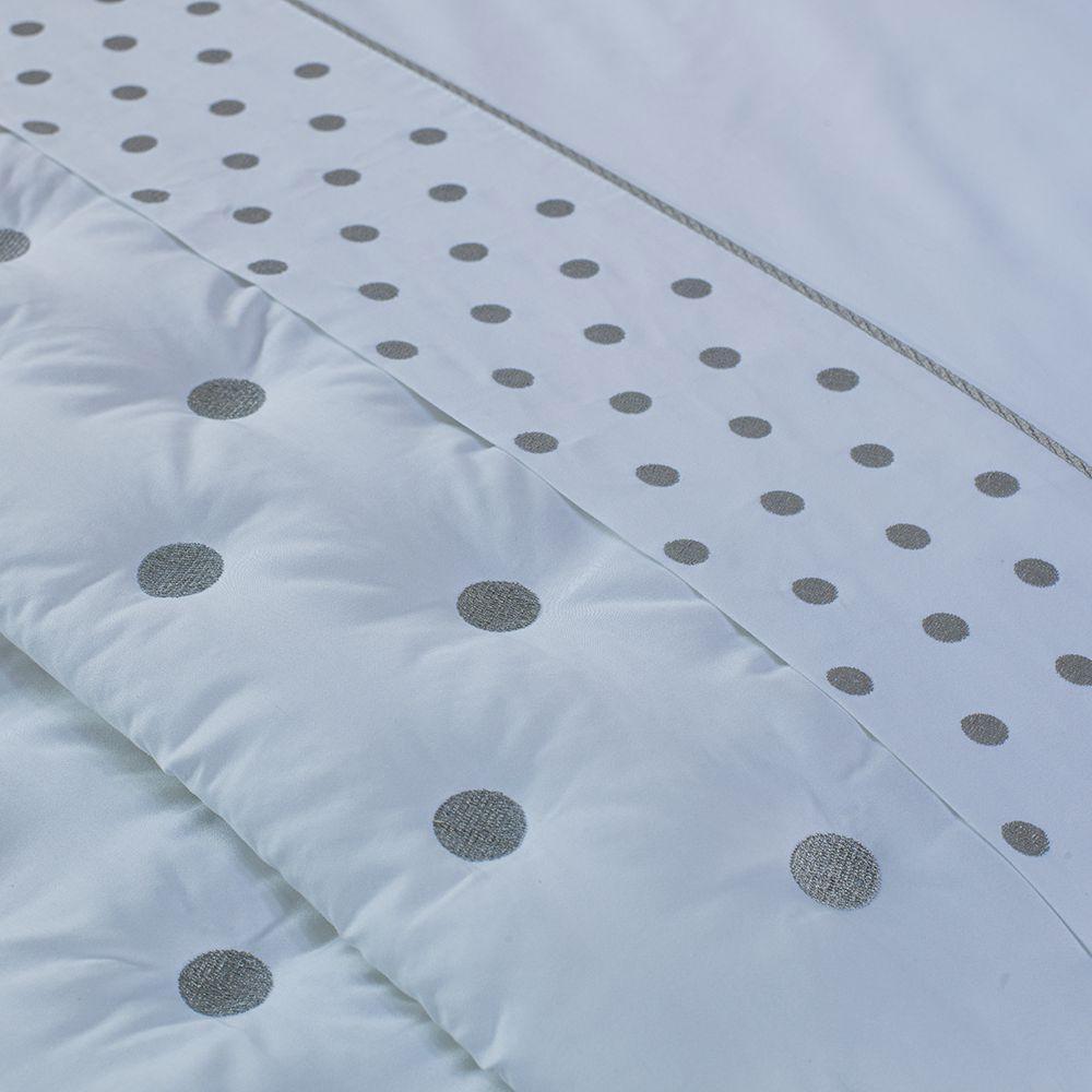 Kit Cobre Leito Colcha Super King 100% Algodão 400 Fios Acetinado Bordado 5 Peças Branco E Cinza - 3