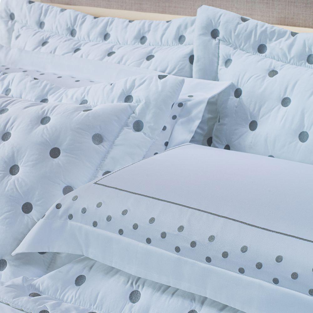 Kit Cobre Leito Colcha Super King 100% Algodão 400 Fios Acetinado Bordado 5 Peças Branco E Cinza - 7