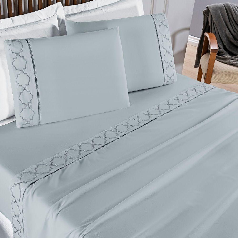 Jogo Cama Lençol Santoro King Micropercal 300 Fios 4 Peças - Cinza - 1