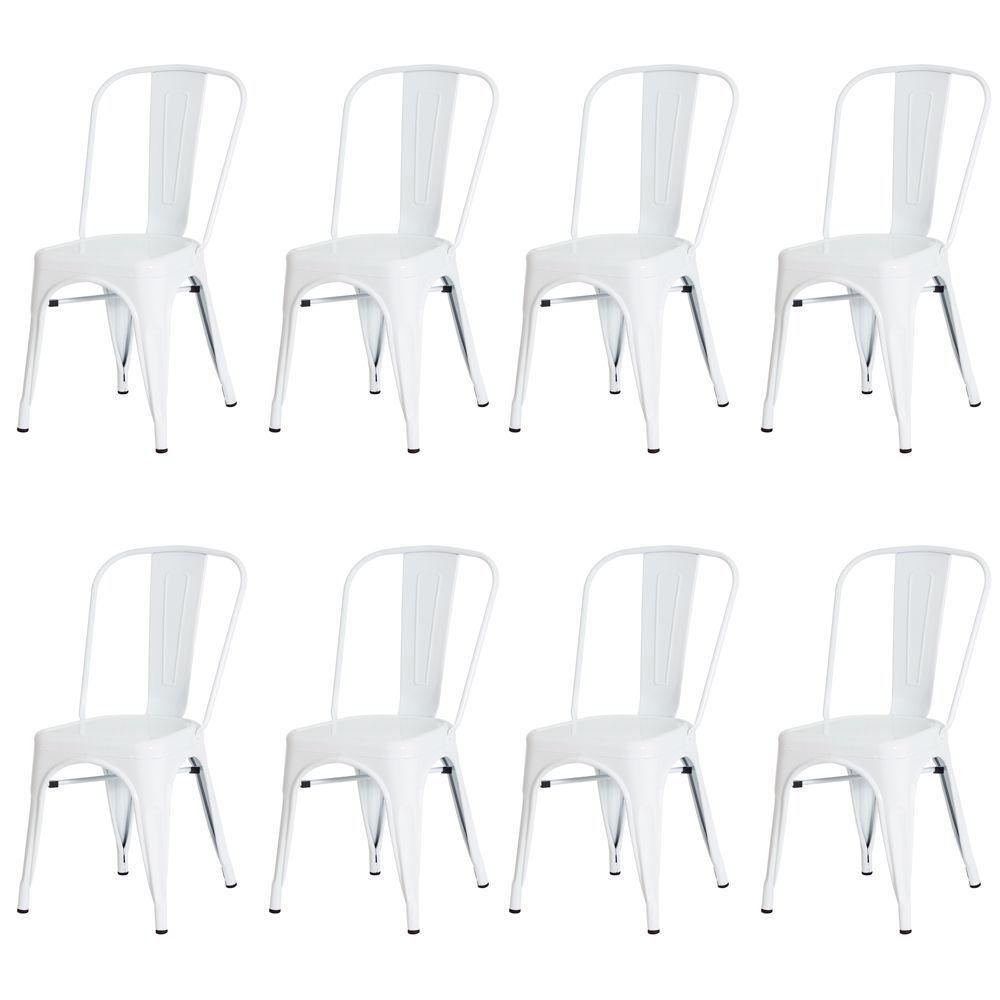 Kit 8 Cadeiras Tolix Iron Branca Aço Industrial Bar - 1
