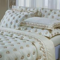 Kit Cobre Leito Colcha Super King 100% Algodão 400 Fios Acetinado Bordado 5 Peças Palha E Fendi - 1