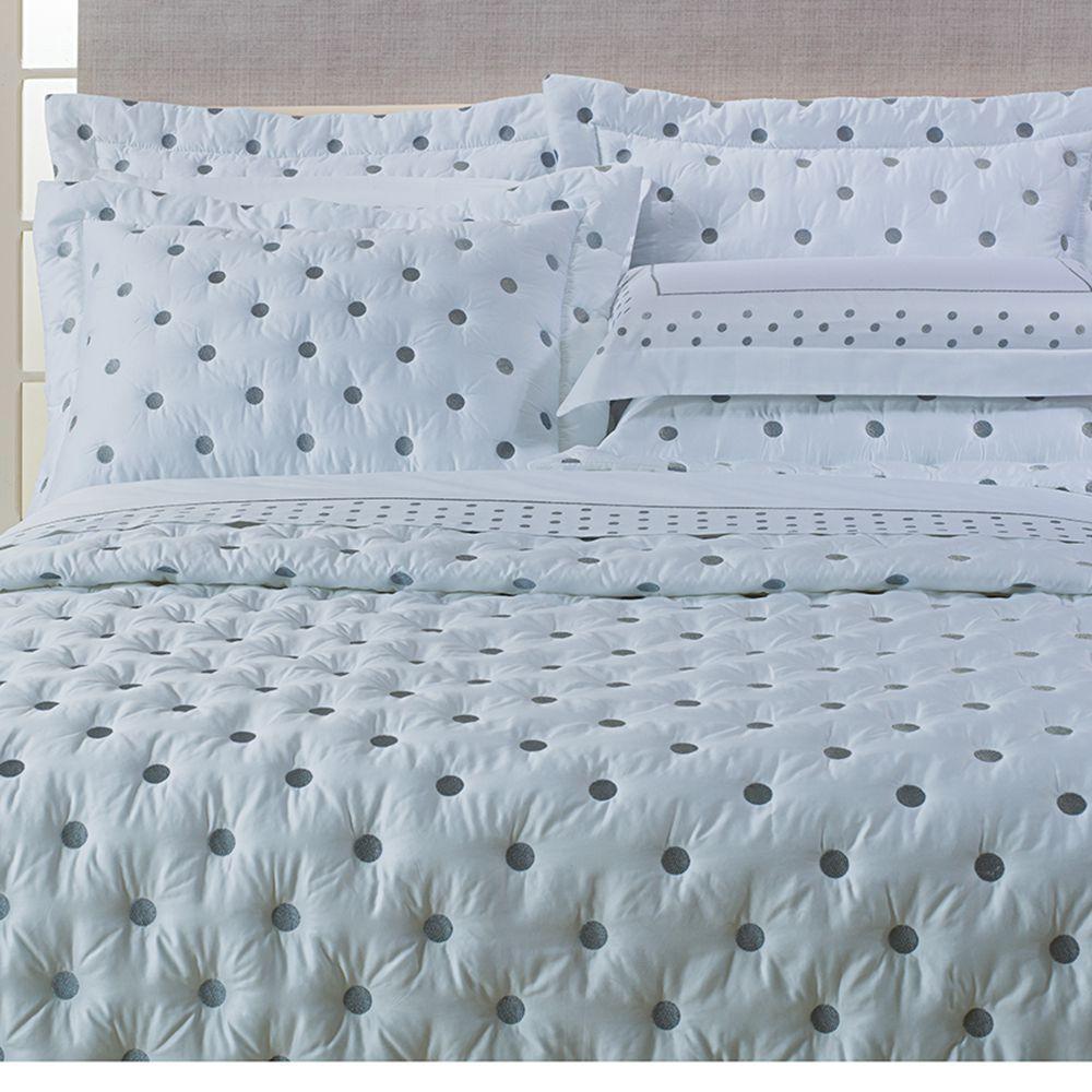 Kit Cobre Leito Colcha Queen 100% Algodão 400 Fios Acetinado Bordado 5 Peças Branco E Cinza - 3