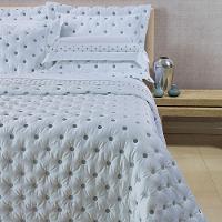 Kit Cobre Leito Colcha Queen 100% Algodão 400 Fios Acetinado Bordado 5 Peças Branco E Cinza - 17