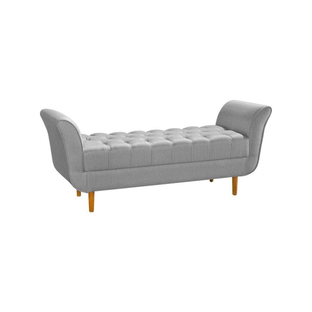 Recamier Pés Palito Em Madeira Marajó 1,83m Capitonê Linho Cinza - Cinza - 3