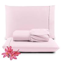 Jogo Cama Lençol Unique Queen 400 Fios Ponto Palito 3 Peças - Rosa - 1